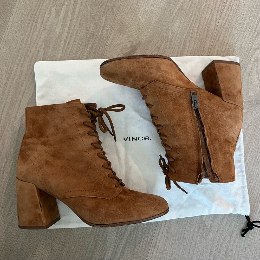 Vince Halle Lace-up Booties in Cedar Suede